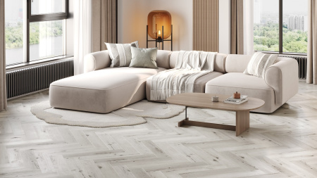 Кварцевый ламинат Fargo Паркет Английская ёлка Дуб Снежный 33-DL1601 4/0.5мм